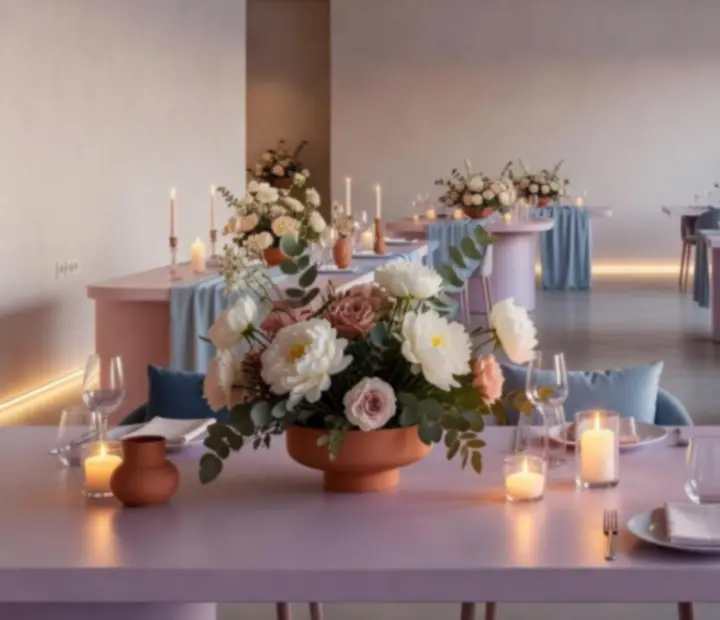 Współczesna florystyka i dekoracje eventowe w jasnej, eleganckiej przestrzeni