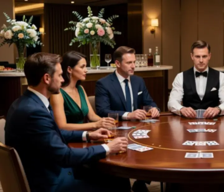 Elegancka aranżacja stołów pokerowych podczas wieczoru firmowego