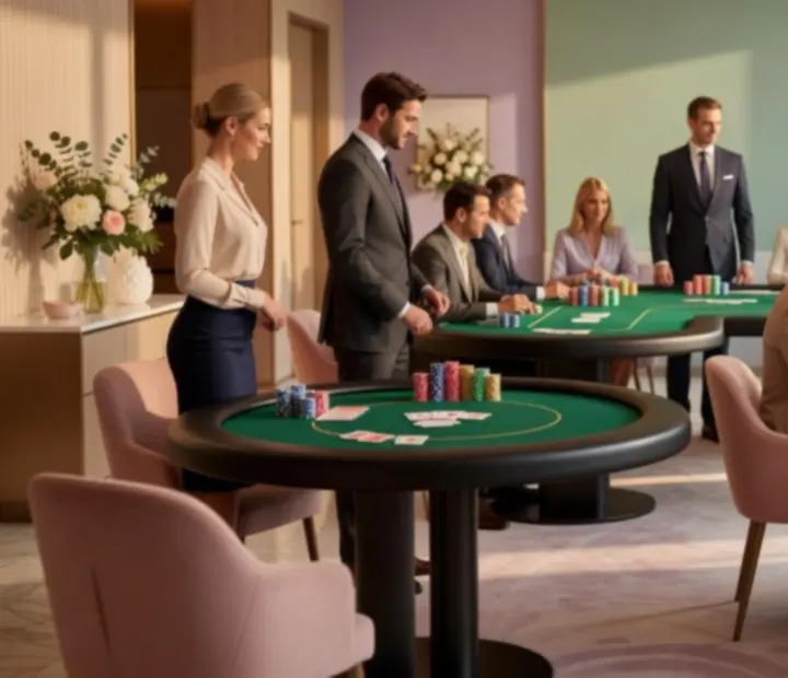 Elegancki wieczór pokerowy z profesjonalnym stołem i żetonami