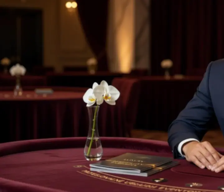 Profesjonalny krupier podczas eleganckiego wydarzenia firmowego